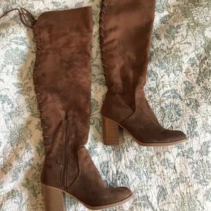 Over the knee lace up suede boot